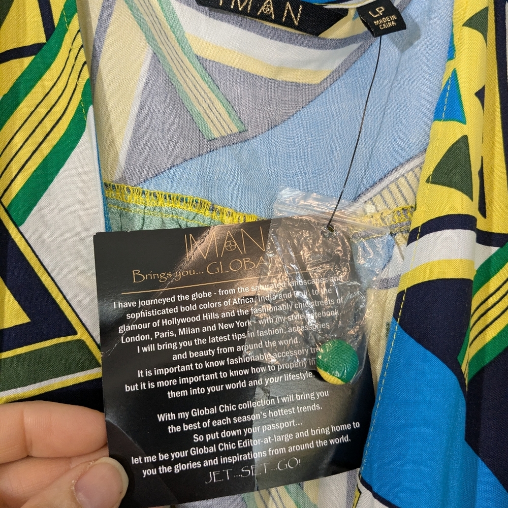 NWT Iman Color Block Open Front - With Tail - Yellow, Black, Blue Sz L - Picture 5 of 15